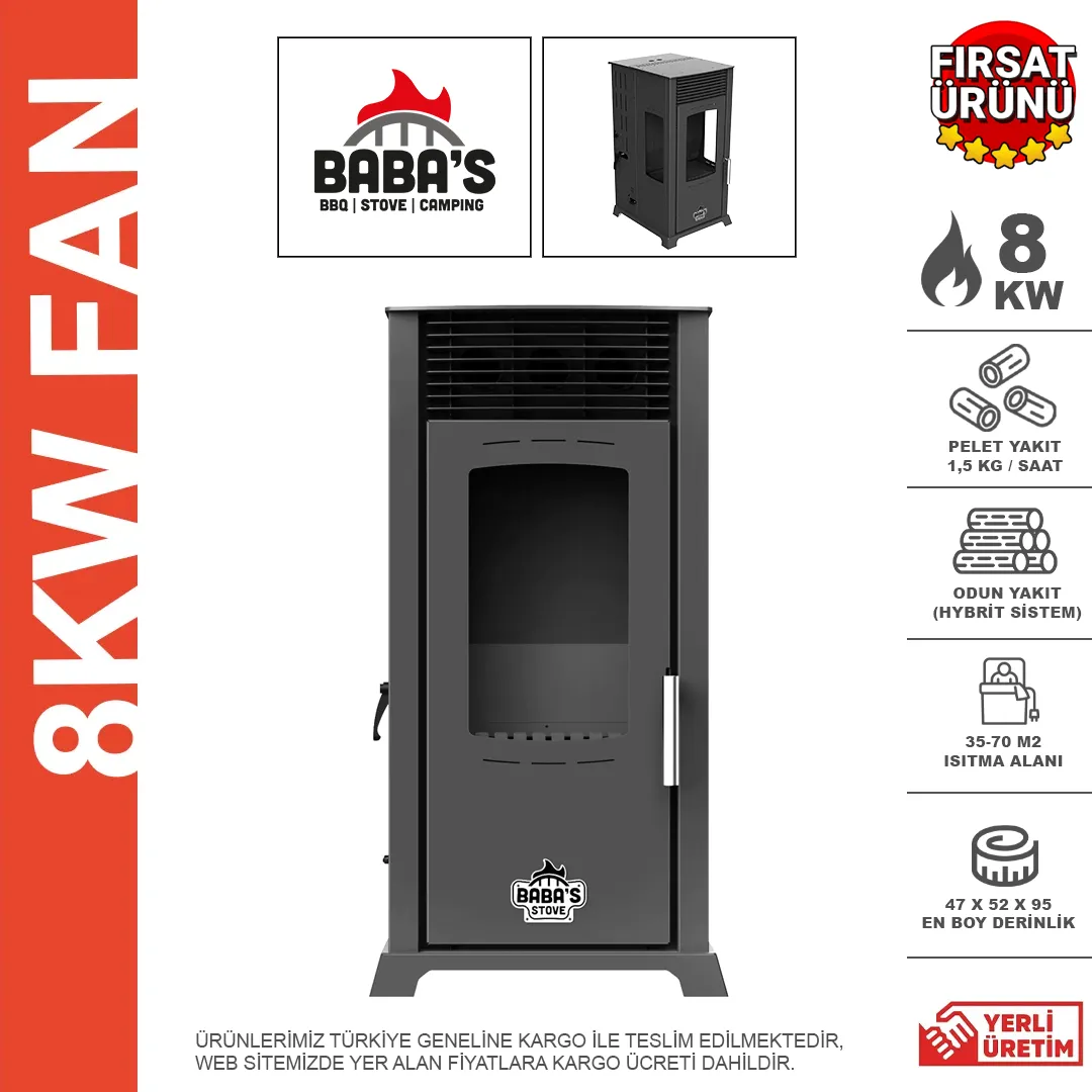 Babas Stove Fanlı 8KW Manuel Odun Ve Pelet Sobası	